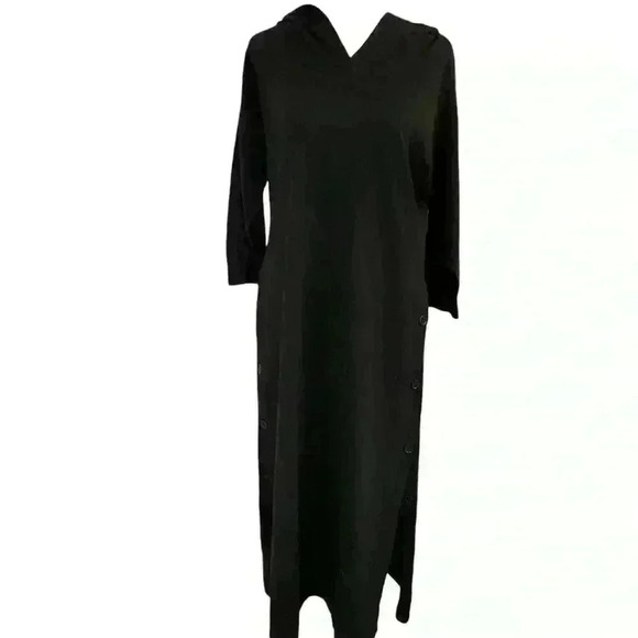 Soho Street Sweater Dress Black Hooded Long Sleeve Button/Slit Sides Size L Fall - Picture 1 of 13